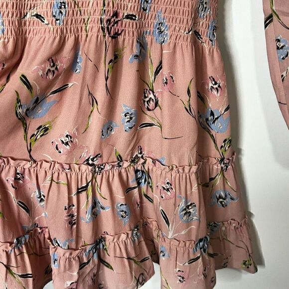 Nicole Miller Pink Silk Blend Floral Tiered Ruffle Long Sleeve Dress Sz Small - Picture 7 of 10
